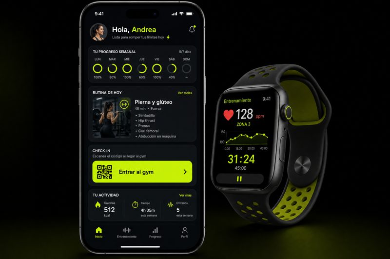Diseño de app de gimnasio con rutinas
