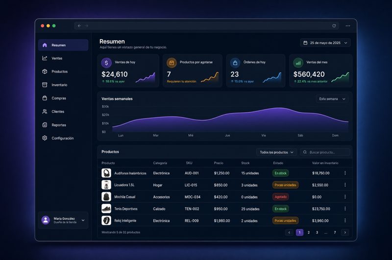 Diseño de panel de inventario y ventas
