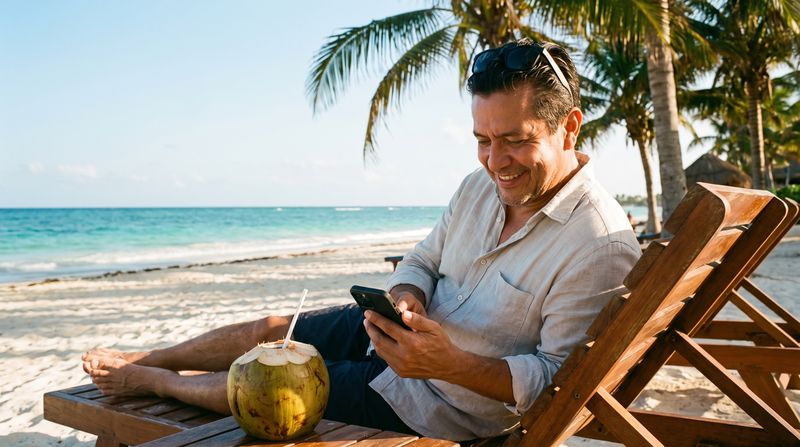 El dueño revisa su hotel desde el celular estando fuera
