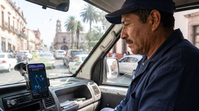 El chofer ve sus entregas del día
