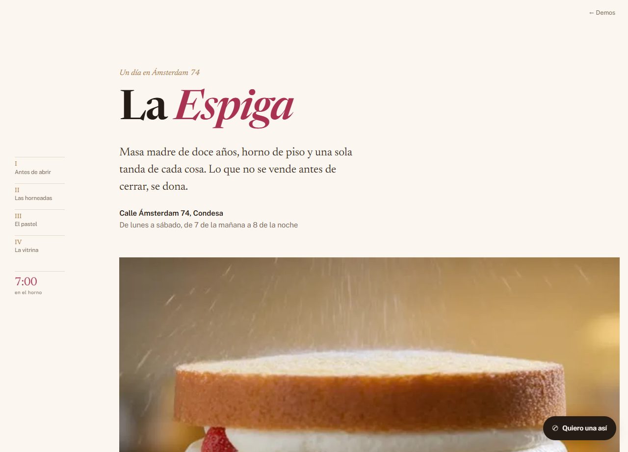 Página de panadería con pastel de frambuesa