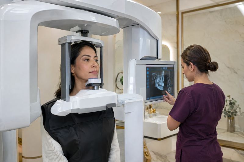 Paciente dentro del tomógrafo dental 3D