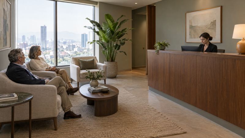 Recepción y sala de espera del consultorio