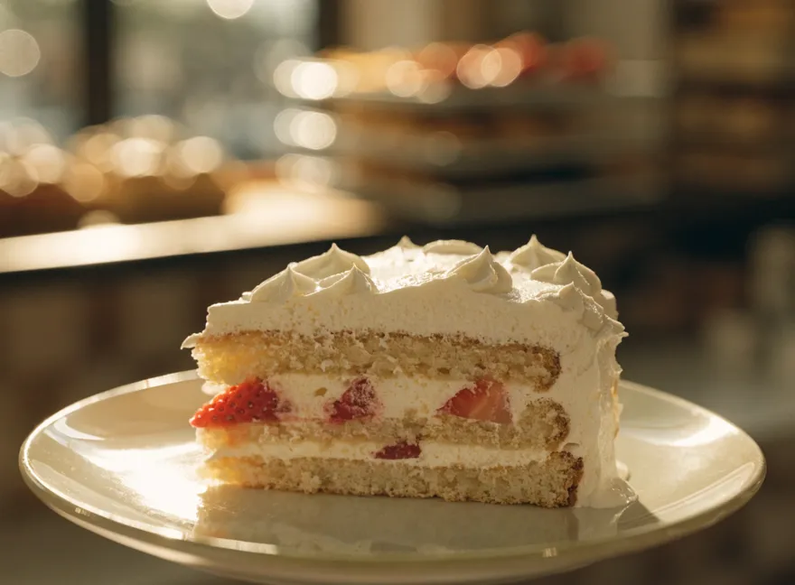 Rebanada de pastel de frambuesa con crema